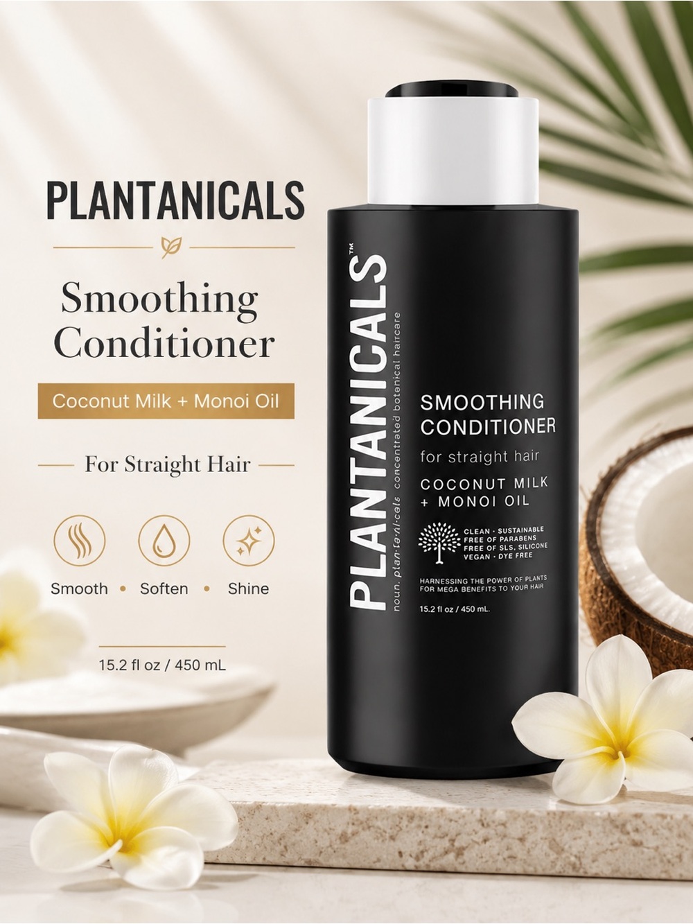 Plantanicals Smoothing Conditioner- coconut milk, monoi oil, vegan, hydrating